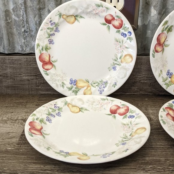 CORELLE SWIRL "CHUTNEY" FRUIT PATTERN SET OF (4) Salad/Bread/Dessert PLATES USA - Picture 2 of 9